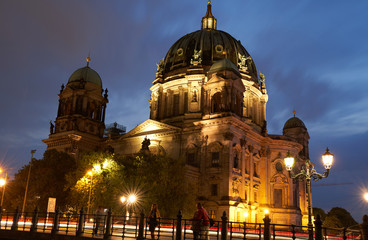 Aerial view of Berlin Cathedral in Berlin, Germany. Horizontal photo of colorful clean European...