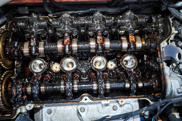 Moor carbonization, detail on disassembled car engine.