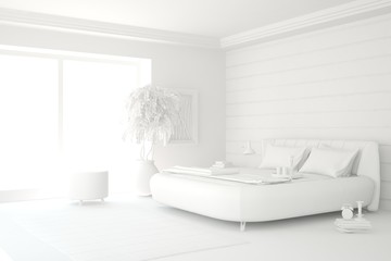 Obraz na płótnie Canvas Modern bedroom in white color. Scandinavian interior design. 3D illustration