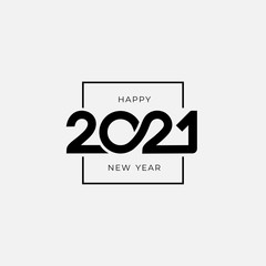 Happy new year logo design 2021. Text design pattern. Vector with black holiday label. Isolated signs on white background.