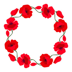 Wreath with red poppies isolated on a white background. Vector illustration.