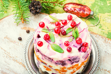 Christmas salad with herring