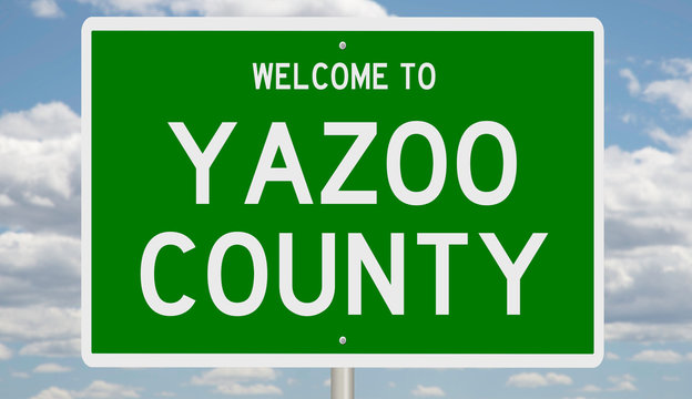 Rendering of a green 3d highway sign for Yazoo County