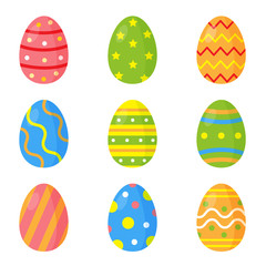 Set of colorful decorated Easter eggs.