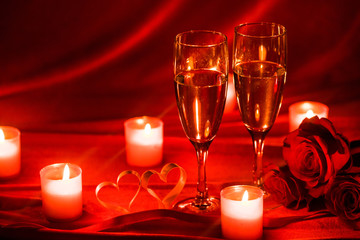 Champagne glasses and candles