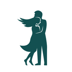Silhouette of a couple in love in an embrace. Vector isolated illustration.