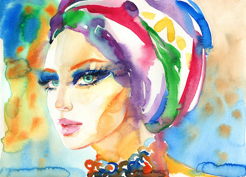 beautiful woman. fashion illustration. watercolor painting