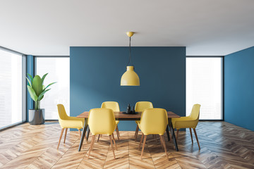 Minimalistic blue dining room interior