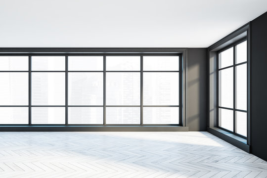 Panoramic empty gray room interior