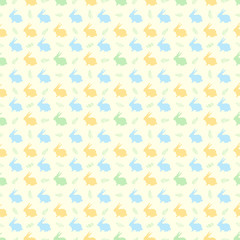 Easter background. Seamless pattern with small Easter bunnies on yellow background. Vector illustration