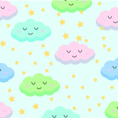 Seamless pattern cute and smile face cloud flying on sky