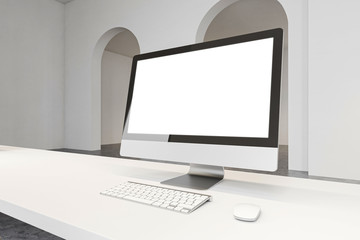 Mock up computer screen in spacious office