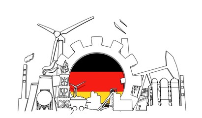 Fototapeta premium Energy and power industrial concept. Gear with flag of the Germany. Energy generation and heavy industry. 3D rendering. Thin line style