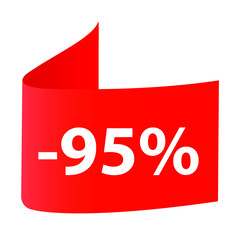 sale icon. 95% off Percent Discount Sign, Discount offer price label,  text 30 percent off RED ICON