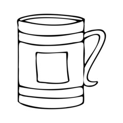 Vector illustration of cute coffee mug. Black outlines isolated on white background. Doodle style. Design for greeting cards, gifts, wrapping paper etc.