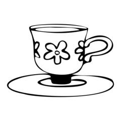 Vector illustration of cute coffee cup. Black outlines isolated on white background. Doodle style. Design for greeting cards, gifts, wrapping paper etc.