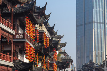 Old and new architecture styles in city of Shanghai