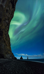 Aurora Borealis (Northern Lights) in Iceland beach