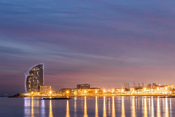 View of the coast of Barcelona by night
