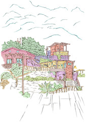watercolor buildings illustrations