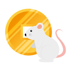 cute rodent rat with golden coin vector illustration design