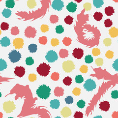Cartoon illustration fluffy circles numeral multicolor seamless pattern