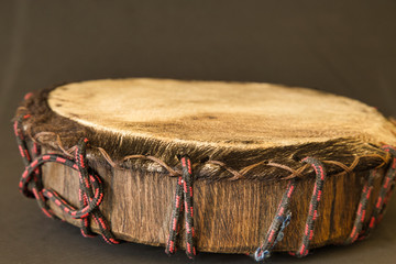 Mexican pre-Hispanic instrument, drum, Huéhuetl: percussion instrument made of wood and leather