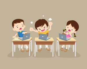 student boy angry shouted at laptop ,Rampage boy and computer.