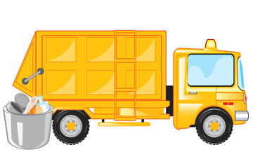 Car garbage truck on white background is insulated