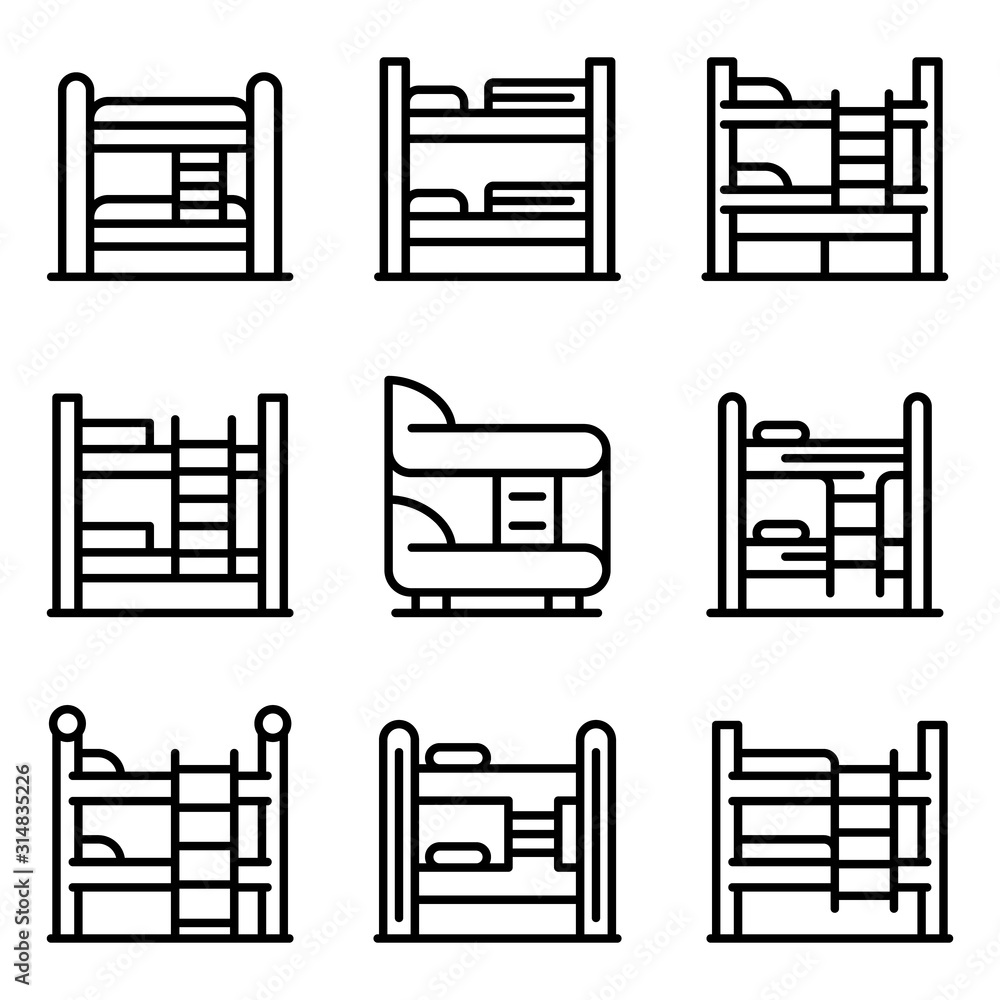 Poster bunk bed icons set. outline set of bunk bed vector icons for web design isolated on white background