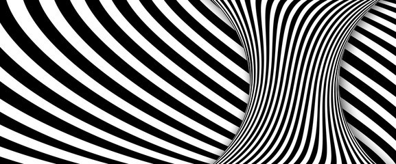 Black and white lines optical illusion. Abstract striped spiral vector background