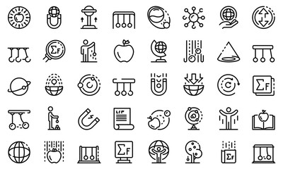 Newtons day icons set. Outline set of Newtons day vector icons for web design isolated on white background