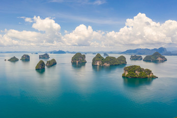 limestone island on the sea kra bi Thailand aerial view