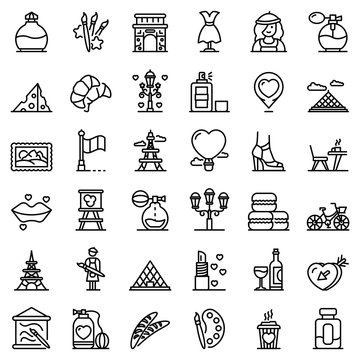 France icons set. Outline set of France vector icons for web design isolated on white background