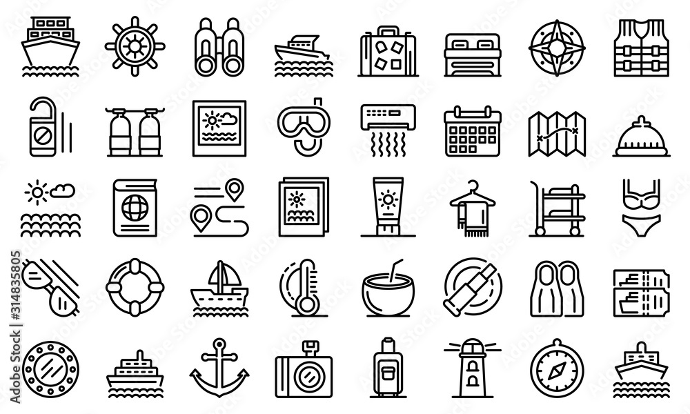 Aufkleber cruise icons set. outline set of cruise vector icons for web design isolated on white background