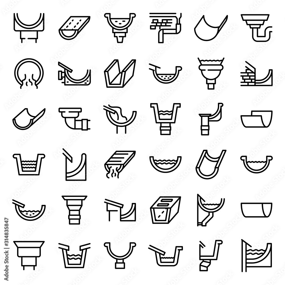 Poster gutter icons set. outline set of gutter vector icons for web design isolated on white background