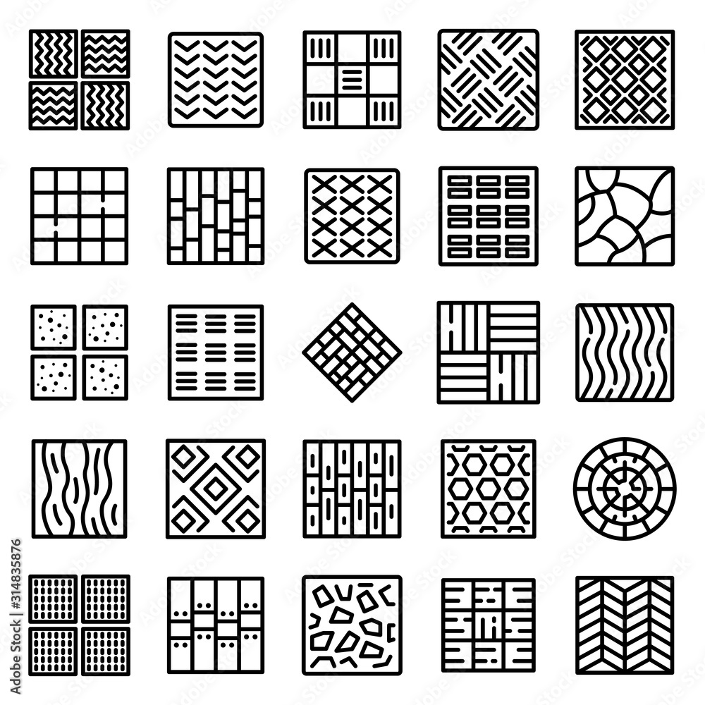 Poster paving icons set. outline set of paving vector icons for web design isolated on white background