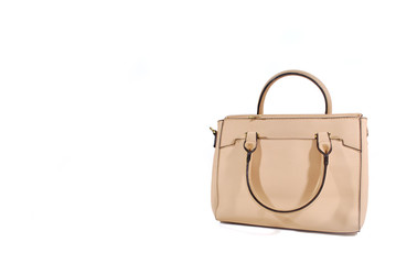 Cream color leather bag on a white background.(with Clipping Path).