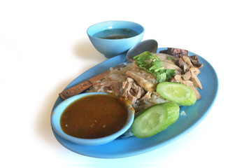 Chicken rice, Thai food menu with Porch water.