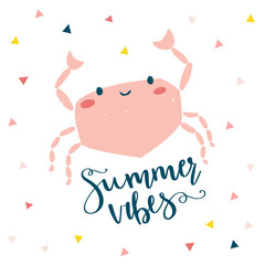 Summer crab vector illustration. Design for cards, posters, clothing. 