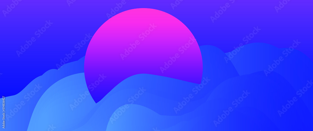 Poster abstract minimal futuristic background with waves and circles. syntwave, vaporwave, retrowave 80's-9