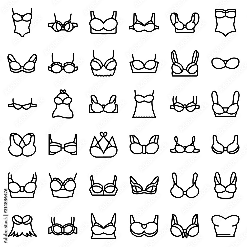 Poster bra icons set. outline set of bra vector icons for web design isolated on white background