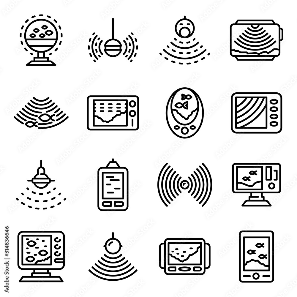 Poster echo sounder icons set. outline set of echo sounder vector icons for web design isolated on white ba