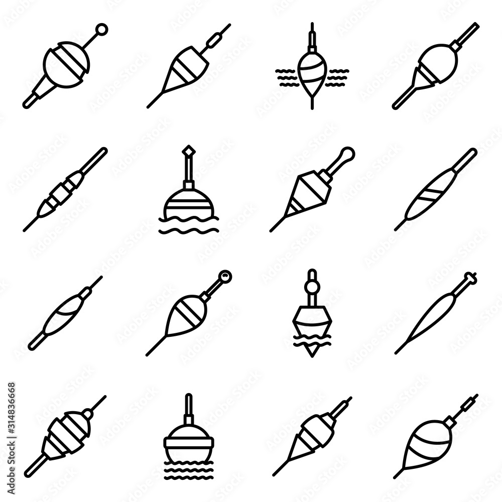 Poster bobber icons set. outline set of bobber vector icons for web design isolated on white background