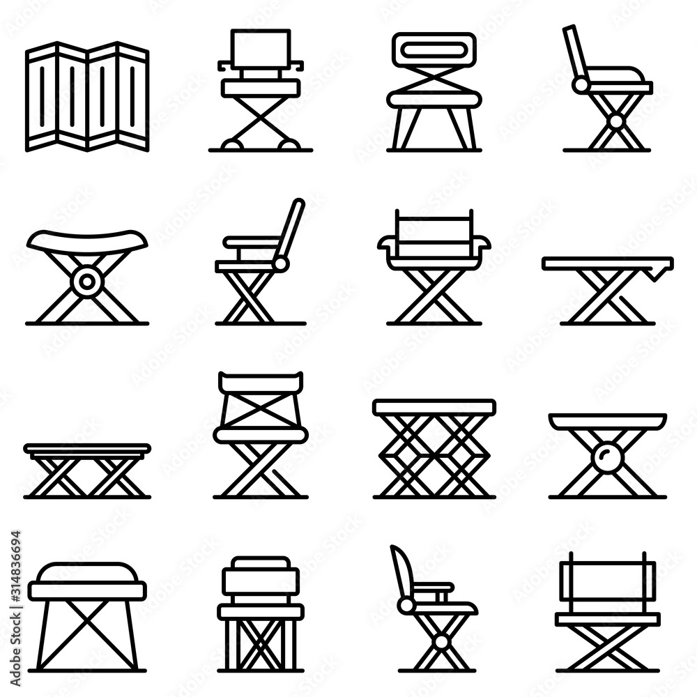 Poster folding furniture icons set. outline set of folding furniture vector icons for web design isolated o