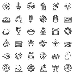 Biophysics icons set. Outline set of biophysics vector icons for web design isolated on white background