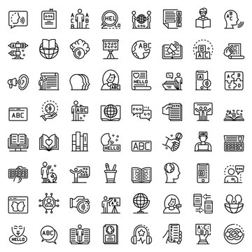 Linguist icons set. Outline set of Linguist vector icons for web design isolated on white background