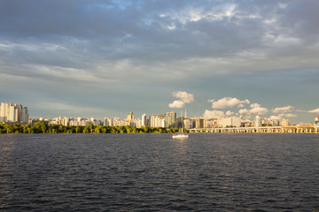 Fototapeta premium Seoul city and han river with blue sky white clouds in South Korea.