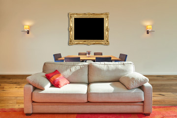 Elegant classical Sofa from front in luxurious apartment