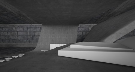 Abstract architectural concrete smooth interior of a minimalist house with swimming pool. 3D illustration and rendering.